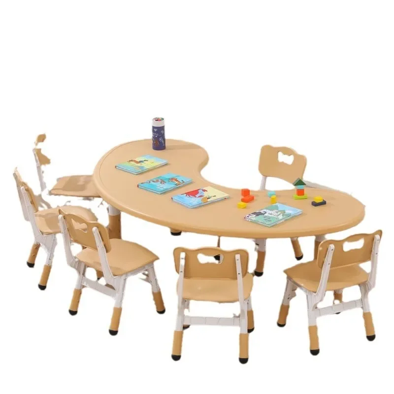 Kindergarten moon table plastic environmentally friendly lifting combination creative table thickened table and chair