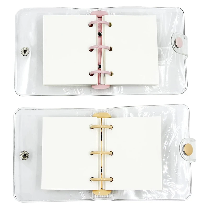 Mini 3-Ring Binder Cover para Notebook, transparente, claro, macio, PVC, anel redondo, 2 pcs