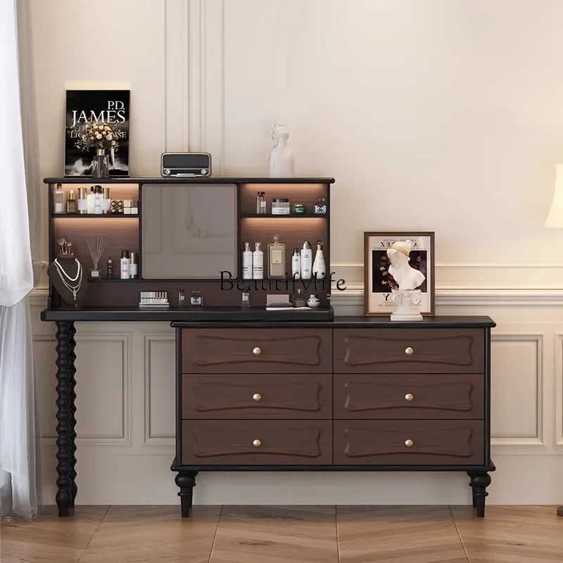 

ls 51French retro solid wood dressing table medium and ancient style integrated dressing table