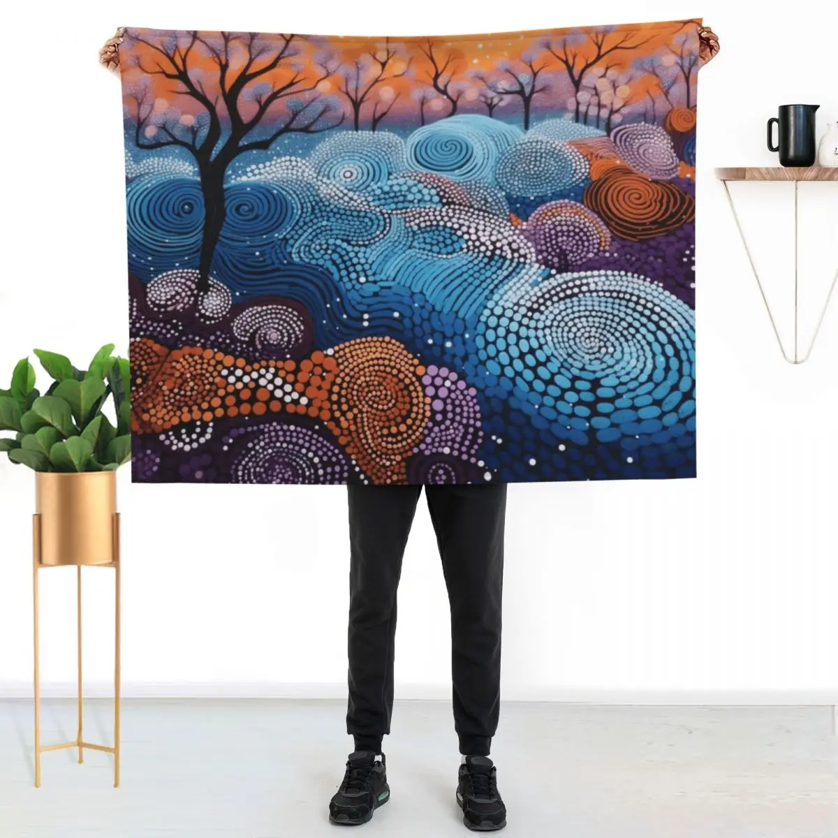 Aboriginal Authentic Art - With Trees in Park Throw Blanket Stuffeds Polar Cute Beautifuls for winter Single Blankets