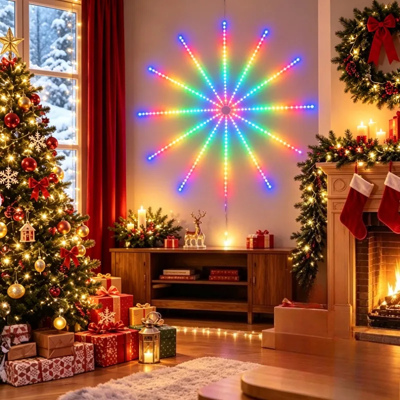 LED Strip Lights RGBIC Firework Pattern Bluetooth USB 5V APP Control Music Sync for Christmas Bedroom Holiday Decor USB Powered