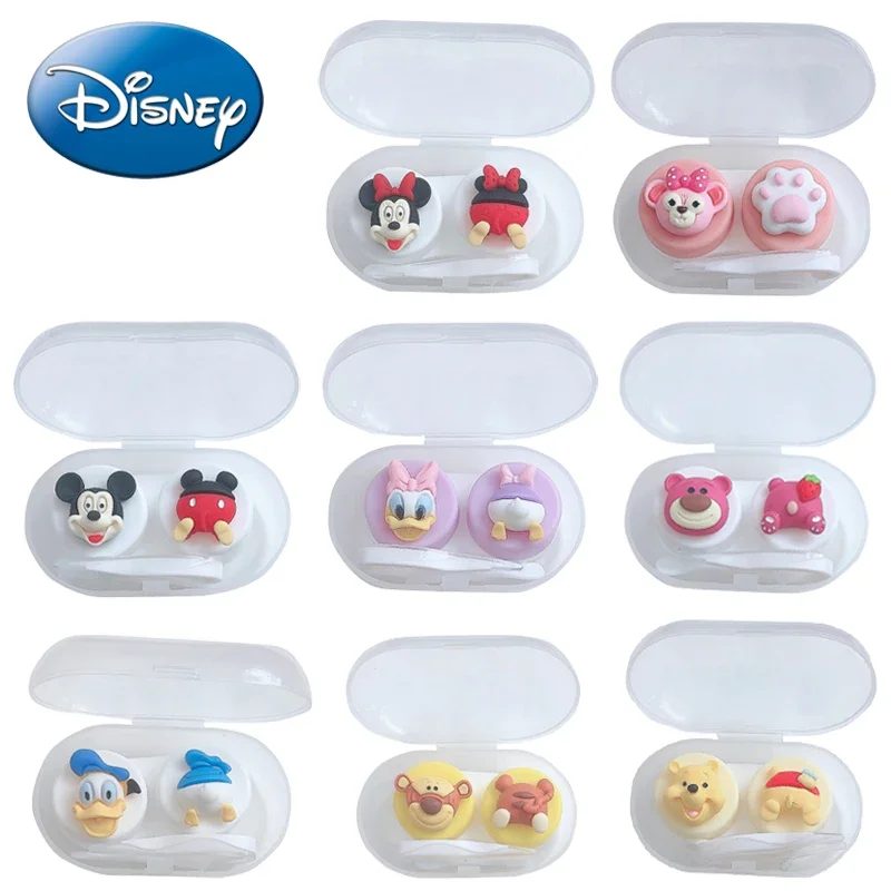 Disney Mickey Mouse Contact Lens Case Cartoon Mini Beauty Pupil Box Women Travel Portable Mirror Lenses Storage Boxes Container