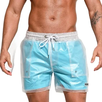 DESMIIT Pantaloncini da surf impermeabili Pantaloncini da bagno da spiaggia da uomo Pantaloncini da bagno da uomo Costume da bagno corto da surf trasparente Abbigliamento sportivo