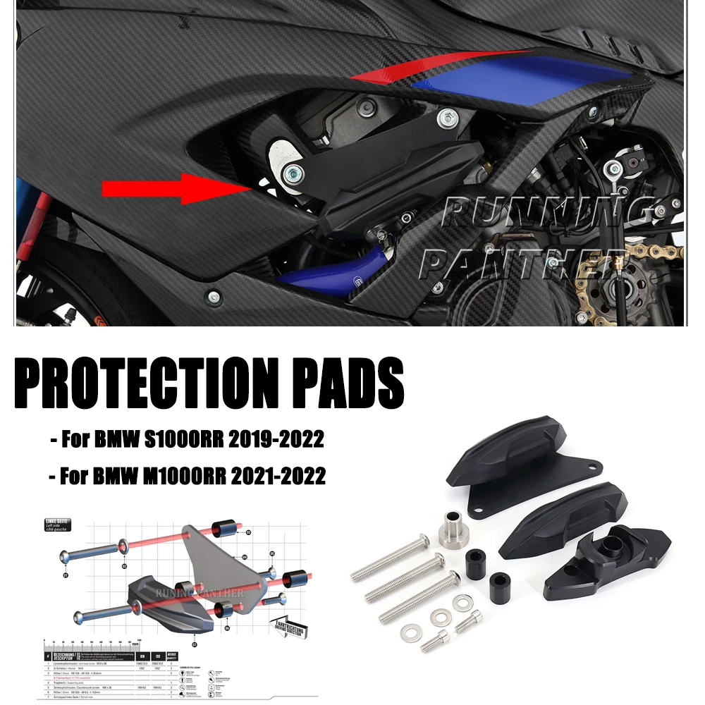 

2019-2022 Motorcycle Frame Sliders Pad Protector Anti-Fall Glue Falling Protection Pads Set For BMW S1000RR M1000RR M S 1000 RR