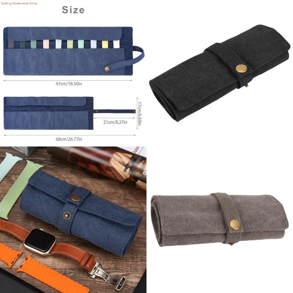 

F92D 10 Slot Travel Organizers for Smartwatch Bands Sturdy Cotton Canvas Storage Case Most Watch Use