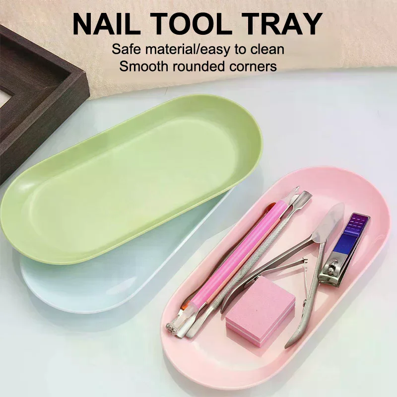 Plastic Cosmetic For Manicure Salon Storage Tray Nail Art Equipment Plate Nail Art Tray Oval Manicure Tweezers Storage Tray