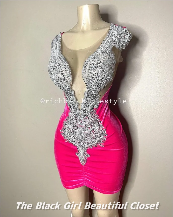 Aqua Exquisite Cocktail Dresses Luxury Encrusted Sparkling Crystal Party Dresses Black Girls Short O Neck Homecoming Dresses