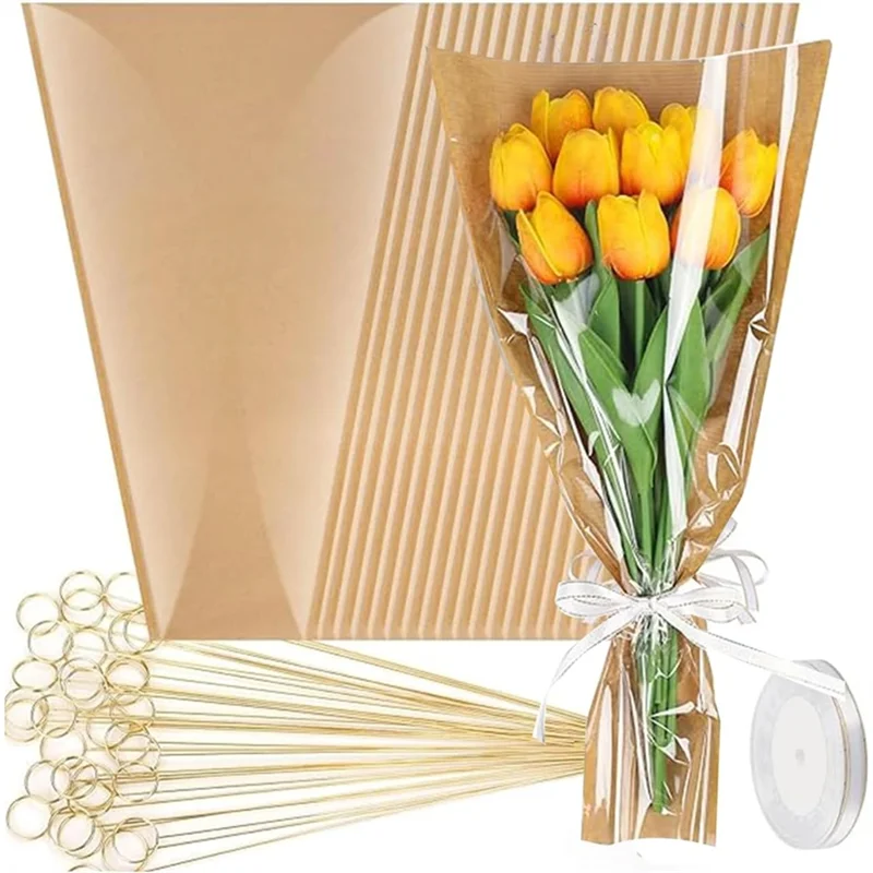 sacs-a-fleurs-pour-bouquets-50-pieces-avec-50-porte-cartes-et-rubans-papier-d'emballage-pour-bouquet-de-fleurs