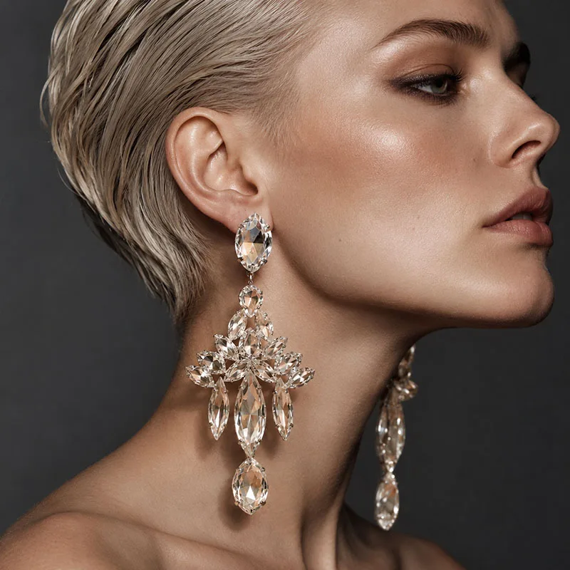 Water drop earrings exaggerated high-end rhinestone earrings banquet catwalk accessories  colorful crystal bold vintage