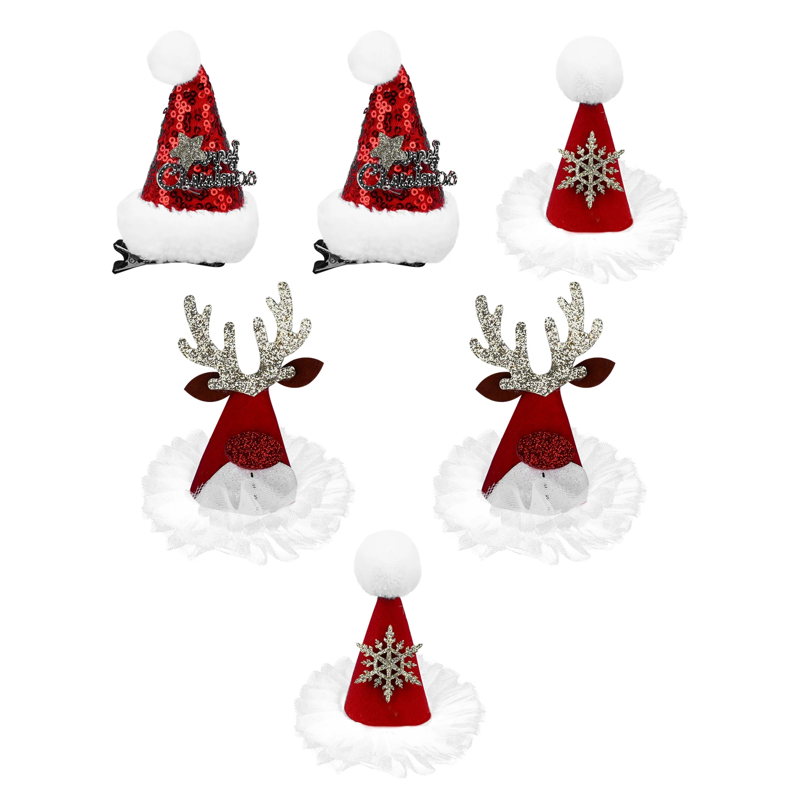 

6pcs Christmas Santa Design Festival Accessories For Party Prom Decor Xmas Hat Hair Clips Santa Hat Hair Clips