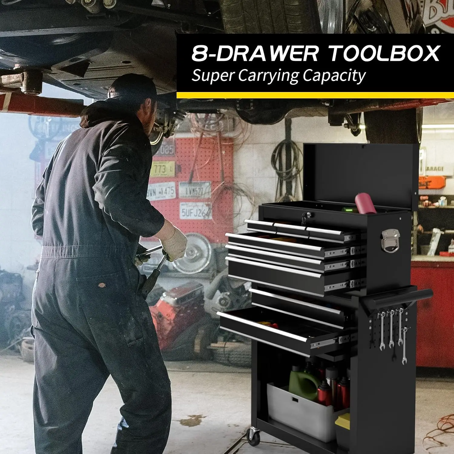 Rolling Tool Chest, Large Capacity Mobile Tool Box Cabinet, Multi Drawer Hardware Organizer With Smooth Casters, Heavy Duty Workshop Cart, Industrial Utility Style, Black Finish, 1 Piece