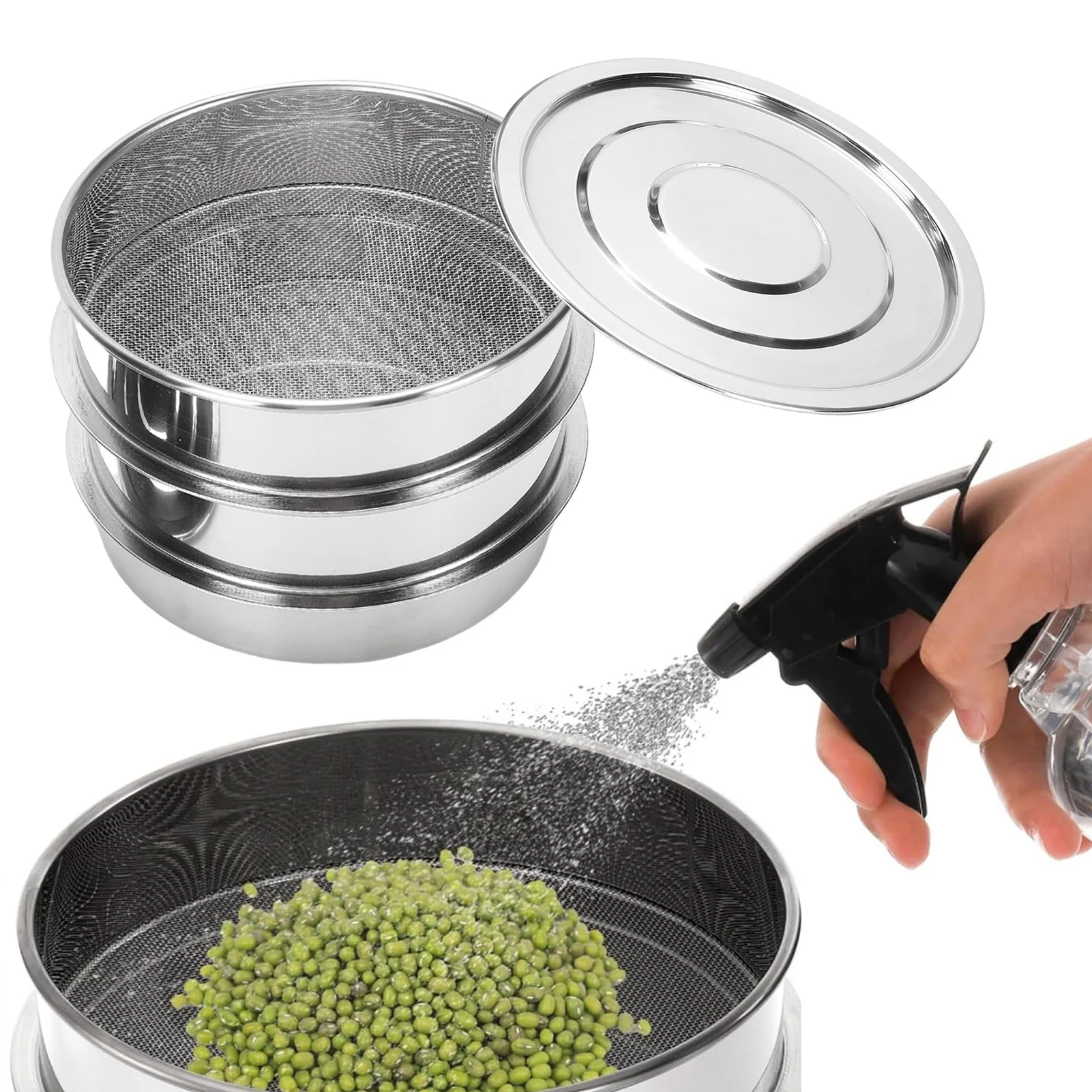 

6.7 Inch Stackable Sprouting Kit Stainless Steel Mesh Germination Tray Sprout Grower with Lid Base for Beans Peas Broccoli Wheat