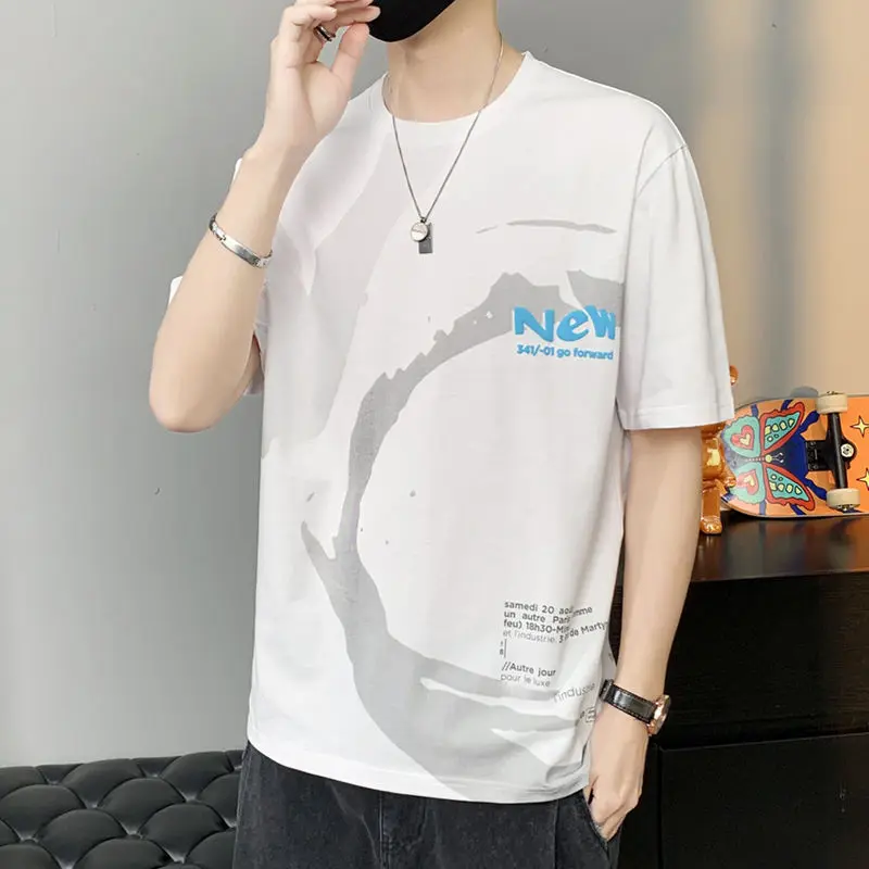 

Футболка мужская с надписью, модная хлопковая рубашка с коротким рукавом, свободная удобная дышащая универсальная, лето