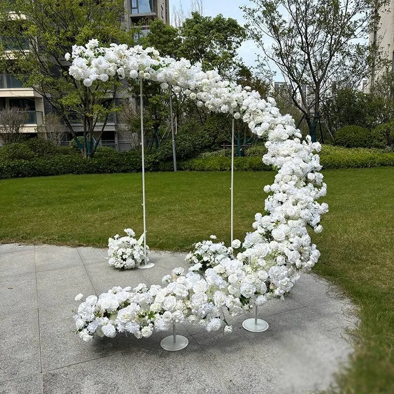 Wedding curved arch shelf white combination floral suit wedding stage background decoration simulation flower row