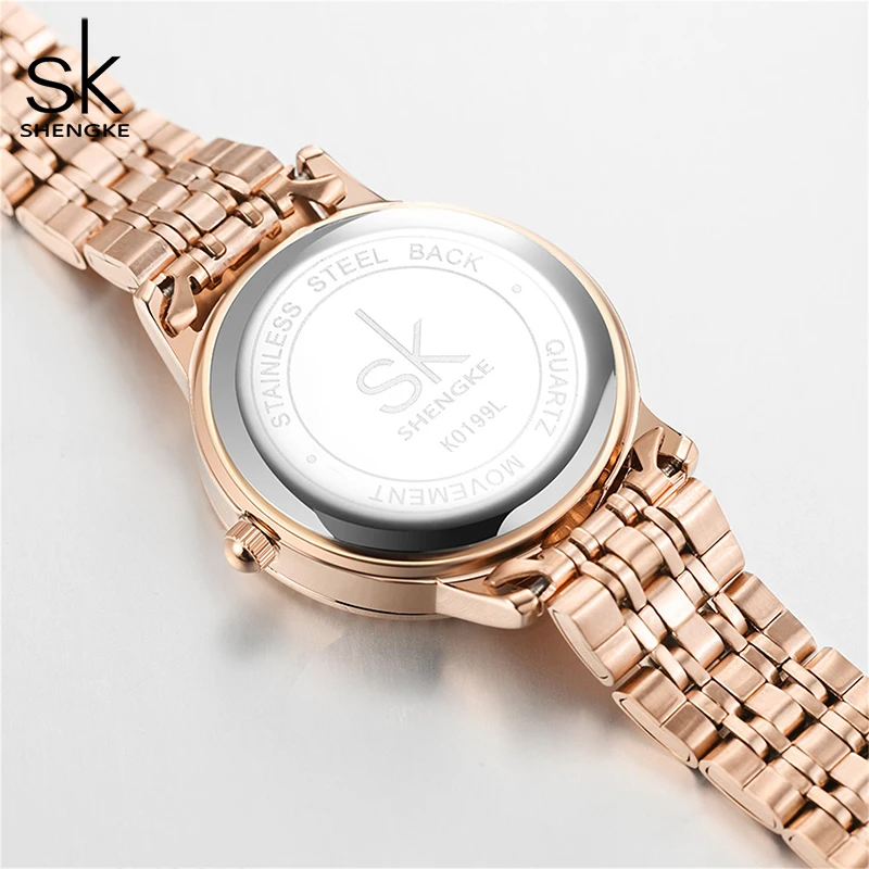 Top Brand Shengke Women\'s Watch Stainless Steel Rose Gold Simple Waterproof Luminous Ladies Watches Luxury Quartz Elegant Clock