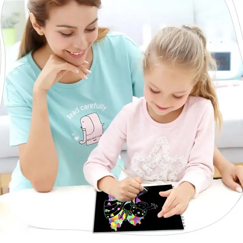 Радужная бумага для царапин, детская бумага для творчества и творчества, Набор для творчества, бумага для царапин для мальчиков и девочек, черные бумажные листы для царапин
