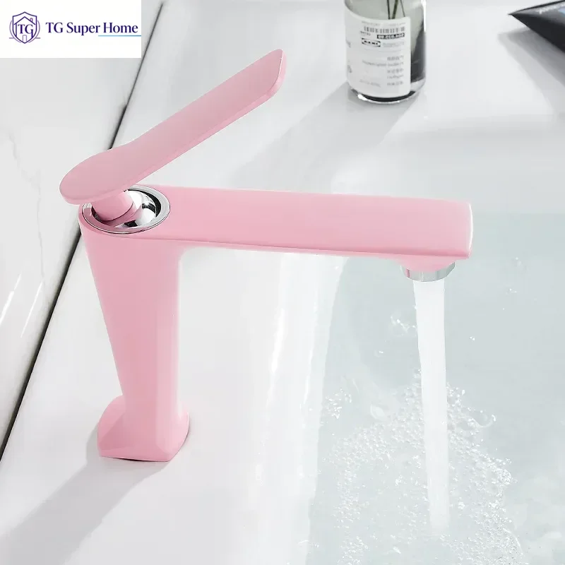 Basin Faucets Pink Love Color Waterfall Faucet Bathroom Faucet Hot and Cold Basin Mixer Tap Faucet Brass Sink Wash Crane