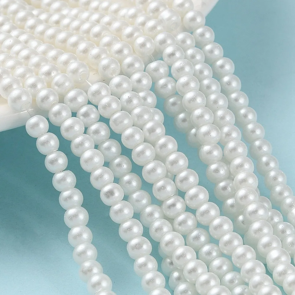 1strand Baking Painted Pearlized Glass Pearl Round Bead Strands White 4~5mm Hole: 1mm 210pcs/strand 31.4 inch