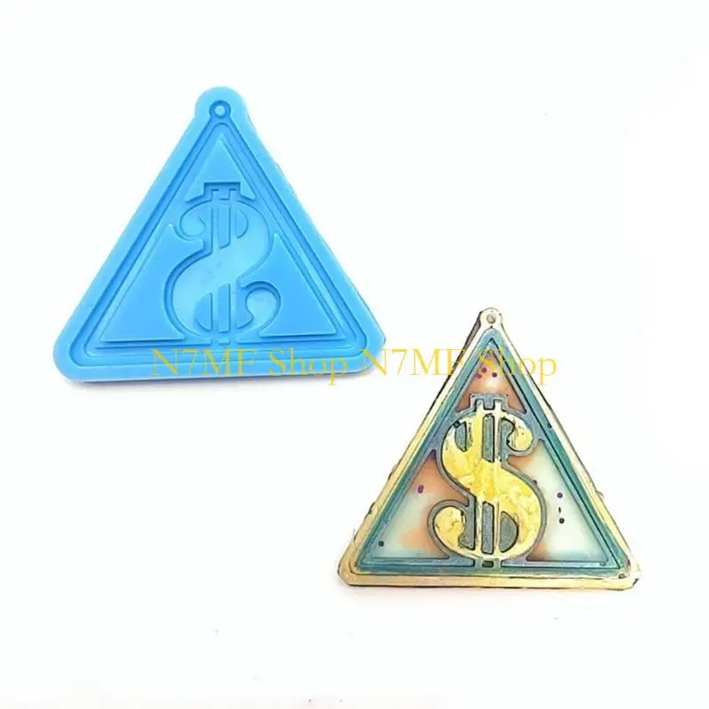 

N7MF Dollar Sign Triangle Pendant Silicone Mold Epoxy Resin Mold DIY Keychain Earrings Jewelry Making Tools for Making Crafts