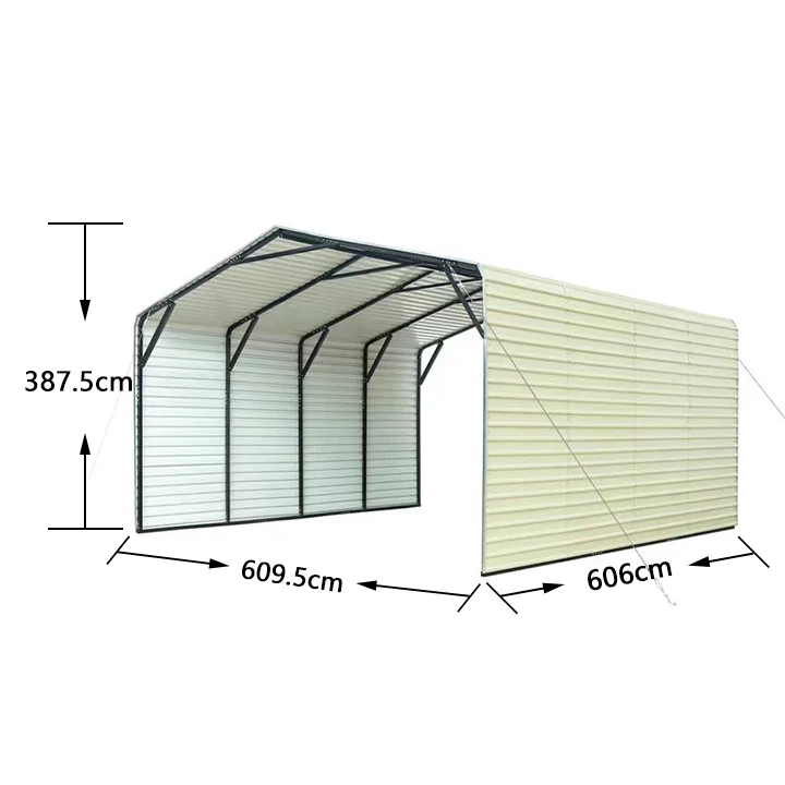 Modern Outdoor Carport Galvanized Steel Frame Pressure Treated Wood Roof Metal Sheet Side Wall For Car Parking Garden Garage