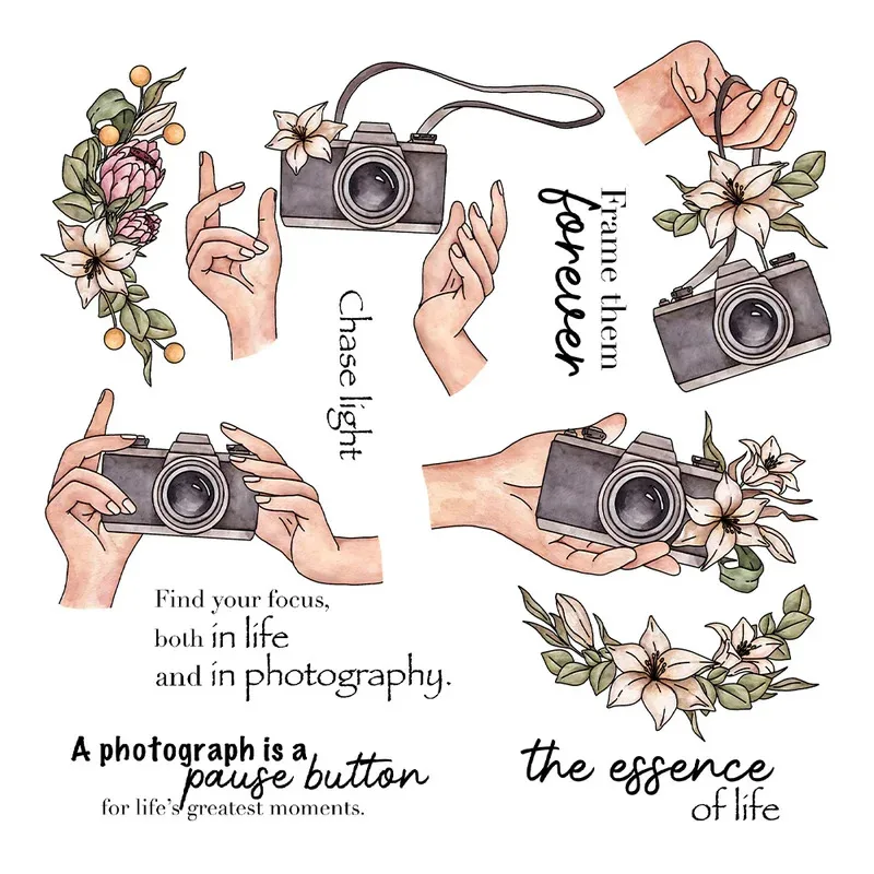 

Flowers Hands And Camera Clear Stamp DIY Scrapbooking Supplies Silicone Stamp For Card Making Albums Crafts Decor