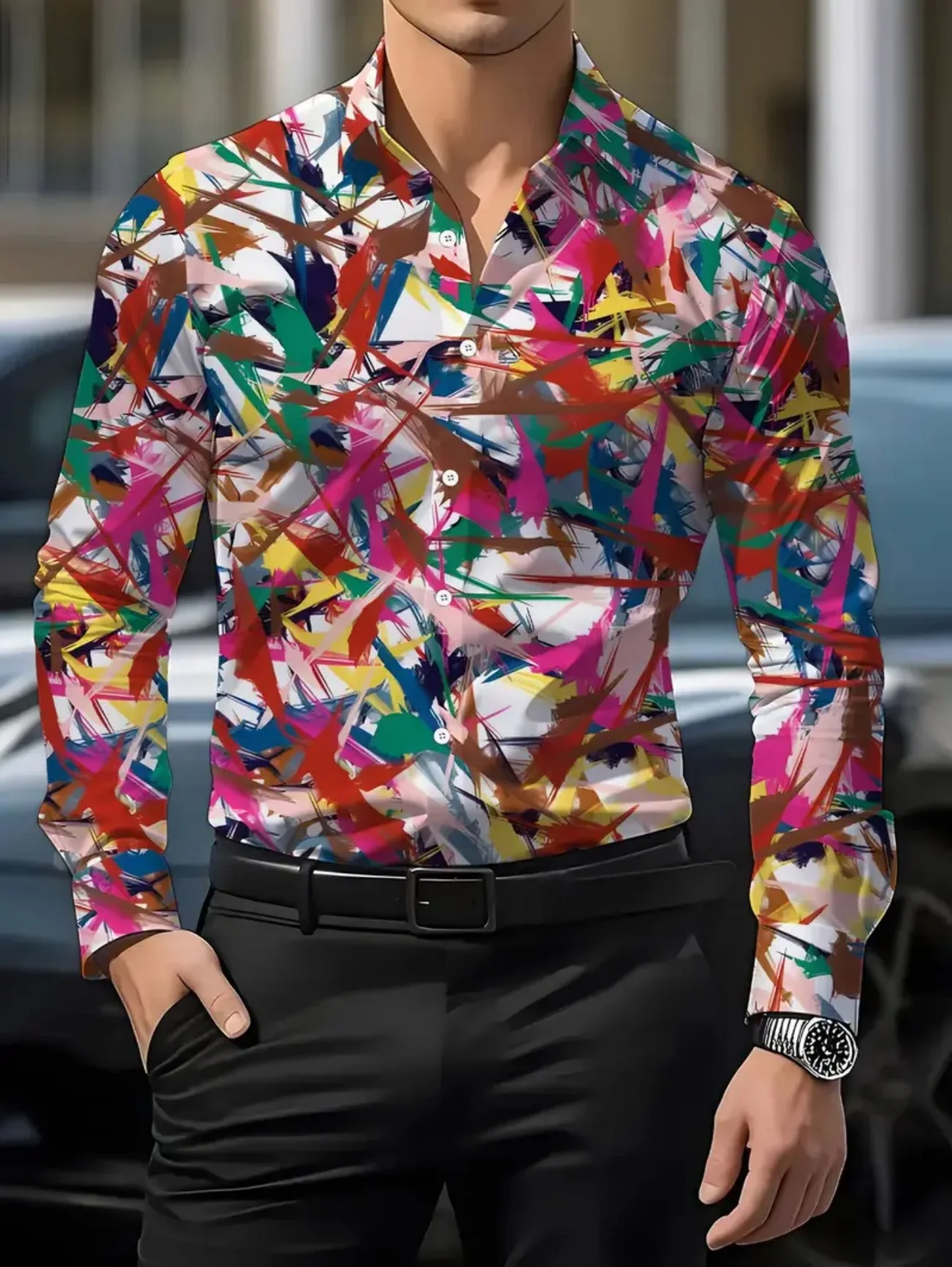 

New men's casual plus-size long-sleeved T-shirt, fashionable urban style pure cotton ice touch printed slim fit, spring T-shirt,