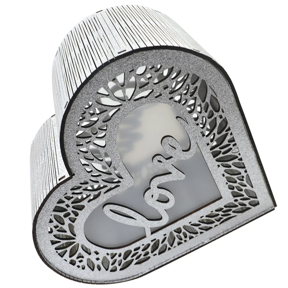 Wedding Card Box Wooden Hollow Design Large Elegant Heart Shape Storage Box for Cards Envelopes Money Gifts Anniversary Greeting