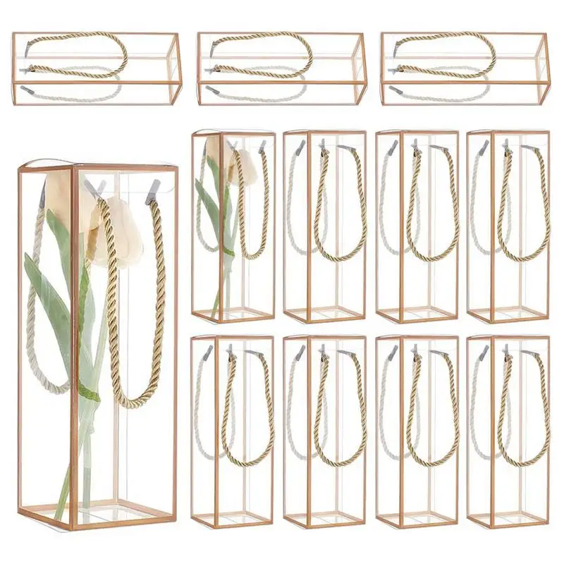 Rechthoekige transparante PVC-doos 12-delige verpakking met gouden randen en koord Multifunctionele traktatietassen Feesttraktaties