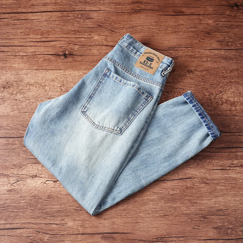 봄과 가을 트렌디한 남성 데님 팬츠, 빠진 구멍, 복고풍 향수, 스트리트 트렌디 데님 팬츠