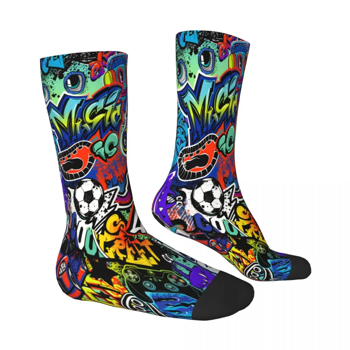 Cartoon Monsters Guitar Gamepad Doodle- Graffiti Art Pattern Socks Male Mens Women Winter Stockings Harajuku