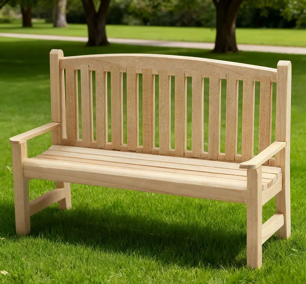 أثاث بيت الدمى الصغير 1:12: كرسي حديقة خشبي (اصنعها بنفسك غير مكتمل)، إكسسوارات بيت الدمى وديكور مشهد صغير، حرف خشبية