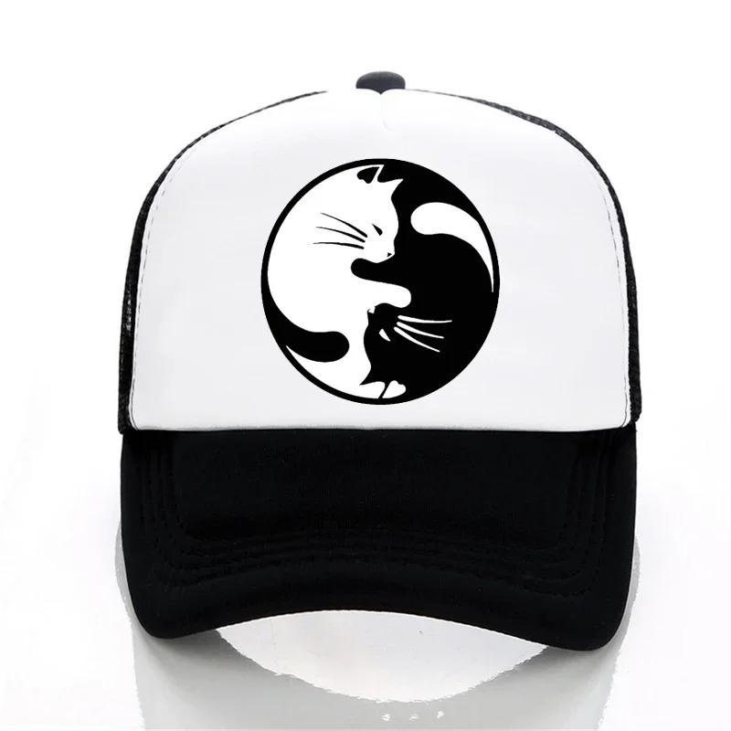 

Yin Yang Cat Lovers hat Cartoon Graphic Baseball Cap Women Summer Breathable Fashion Harajuku Punk Mesh Net Trucker Cap Hats