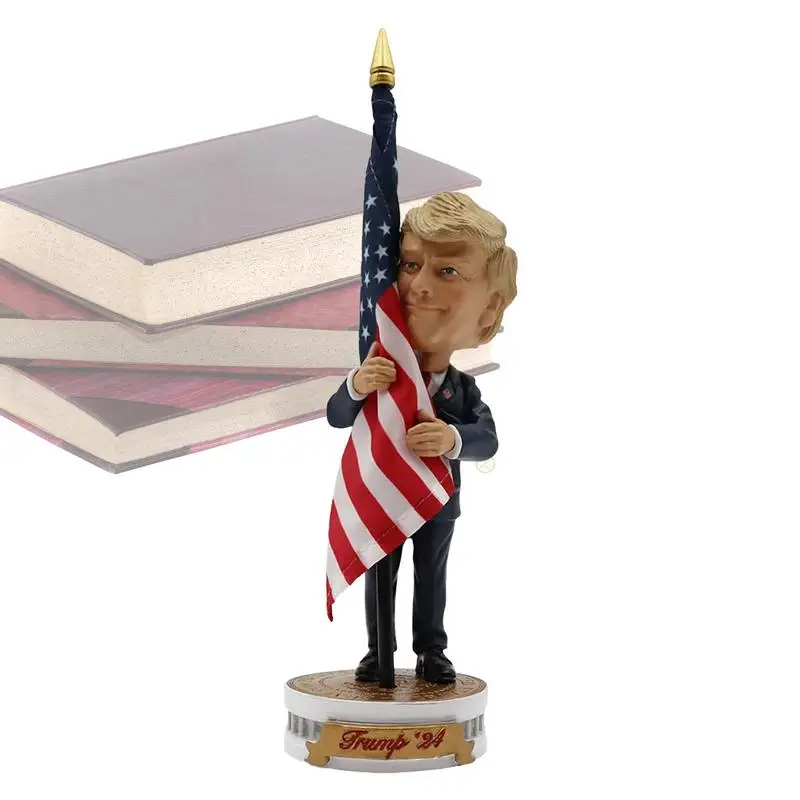 Bobblehead Figures Resin Men Holding Flag Bobblehead Statue Collectible Bobblehead Statue For Workplace Home Car Desktop Toy