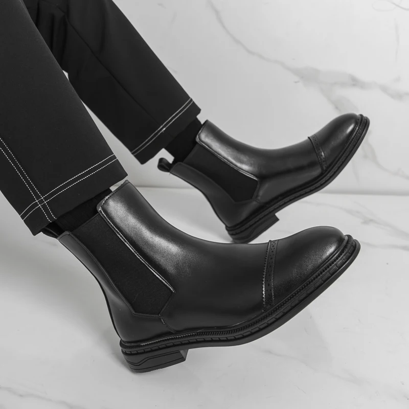 Winter Business Men Chelsea Leather Boots Black Men Casual and Comfortable Office Brand Boots Training Boots Sizes 38-46