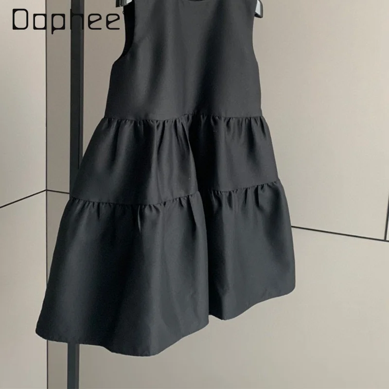 2025 Summer New Celebrity Temperament Retro A-line Sleeveless Dress High-end Classic Style Black Puff Dresses Sweet Mini Dress