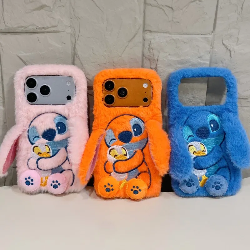 Disney Stitch Hugging Bear Plush Fluffy Phone Case For Samsung Galaxy  S26 S25 S24 S23 S22 S21 S20 S10 S9 S8 ULTRA PLUS FE Pro