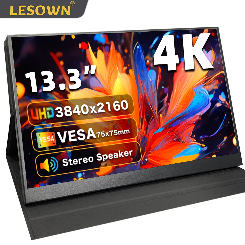 

Портативный монитор LESOWN 13,3 дюймов, QHD 2560X1600 2,5 K IPS, 4K дисплей с крышкой, HDMI, 2 порта Type-c для переключения ноутбука, Xbox