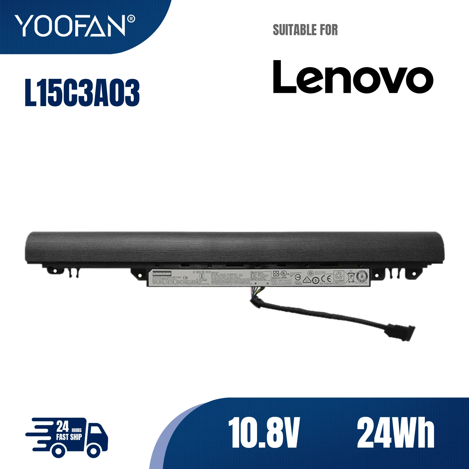 

YOOFAN 10.8V 24WH Genuine Original Laptop Battery L15C3A03 L15S3A02 L15L3A03 For Lenovo Ideapad 110-15ACL 110-14IBR 110-14ISK