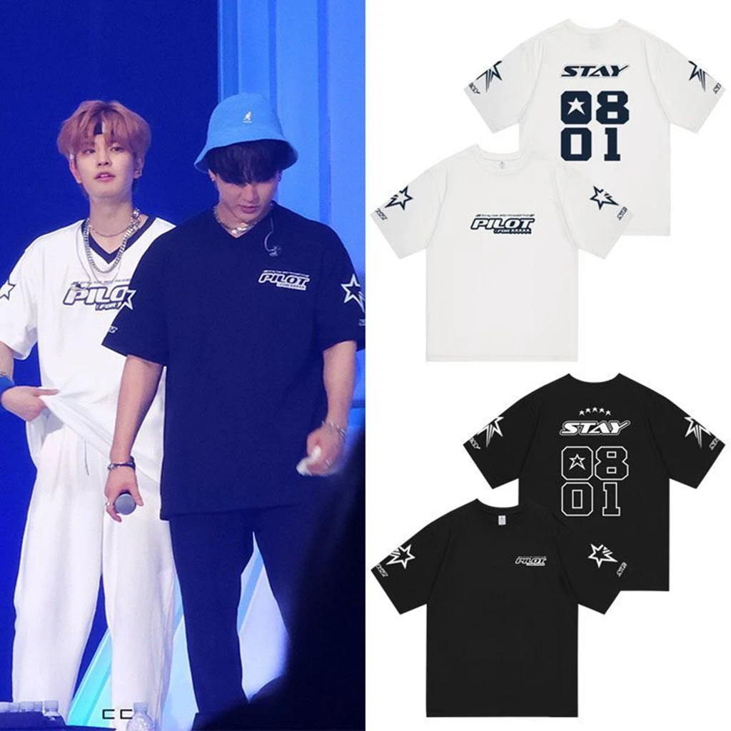 Stray kids 3. FM Pilot für 5-Sterne-Konzert Baumwolle T-Shirt Sommer Frauen lässig Kurzarm Top