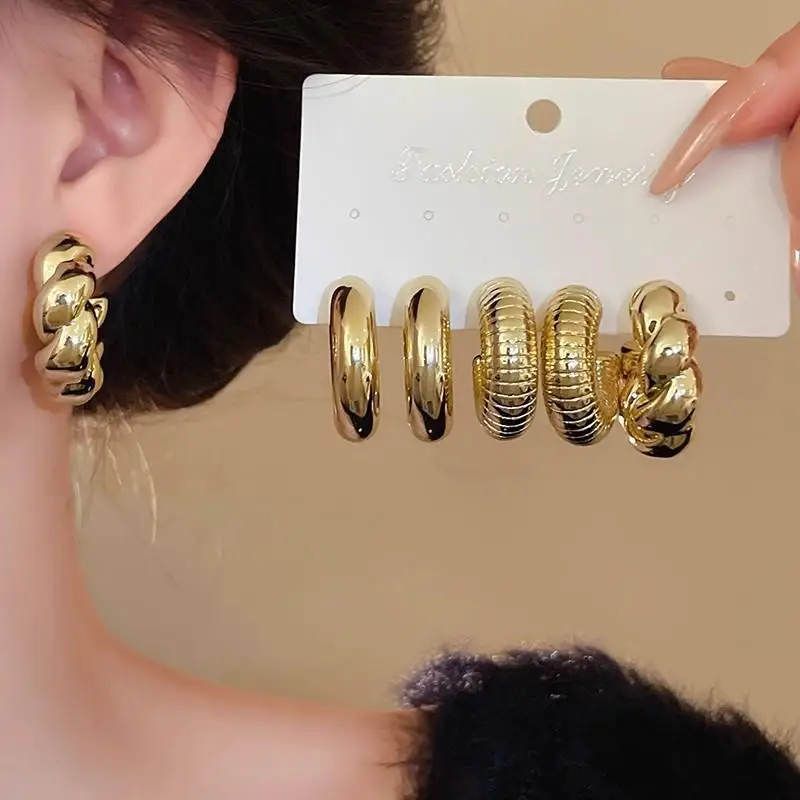 C Shaped Geometric Earring Set 3 Pairs Fashion Creative Personalized Jewelry for Anniversary Surprise Gifts