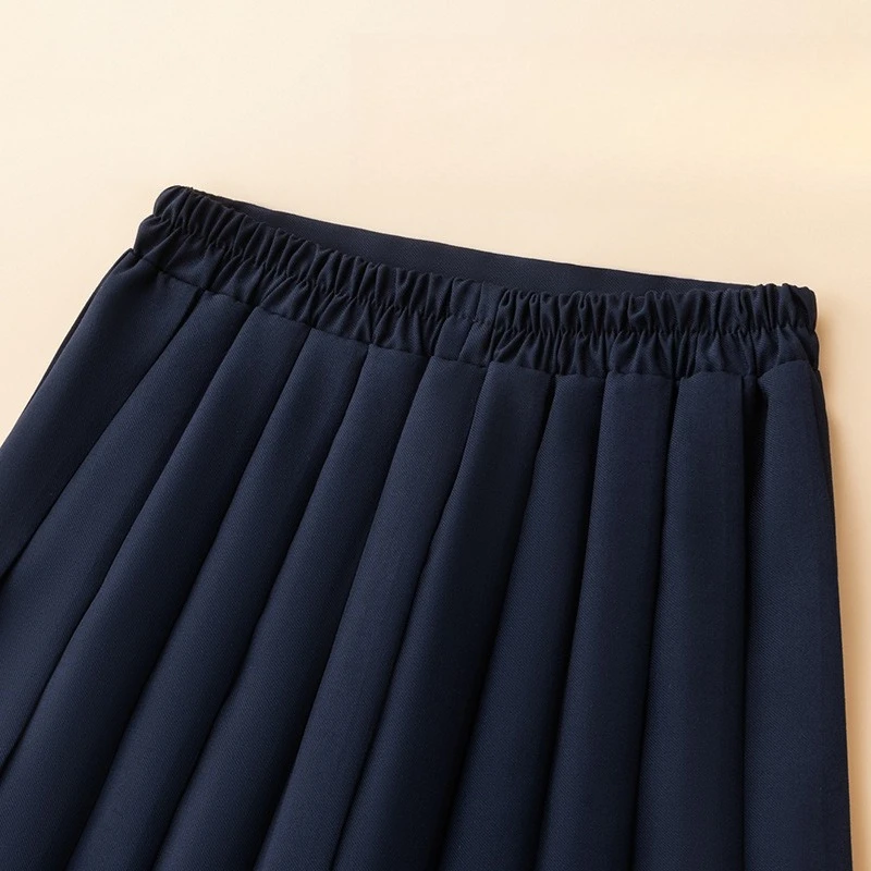 Girls Pleated Skirt Kids Preppy Style Uniform Skirt Navy Blue A‑Line Midi Skirt for Primary School Students Party Daily Wear