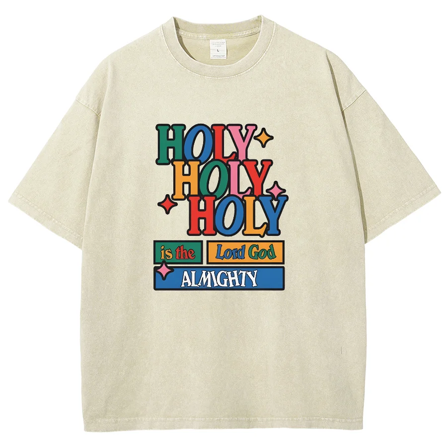 Holy! Y2K Washed Short Sleeves T-Shirt, Cartoon Creative Printed Unisex Vintage Streetwear New Fashion Casual Plus-Size Tops