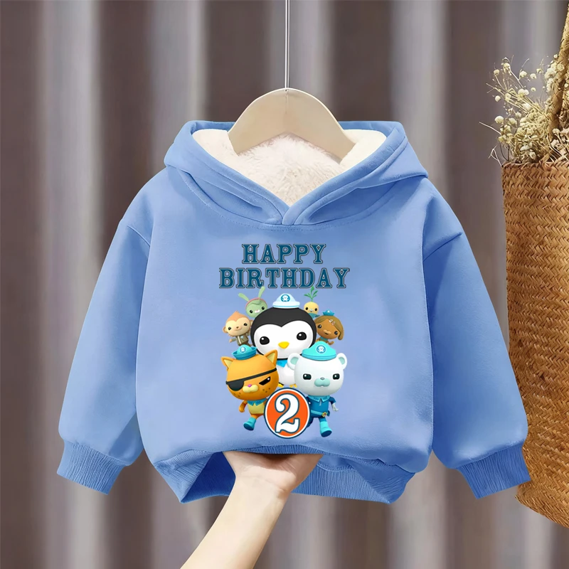 Octonautas número hoodies algodão aniversário topos anime impressão dos desenhos animados menino menina crianças roupas criança quente inverno camisolas presente do bebê