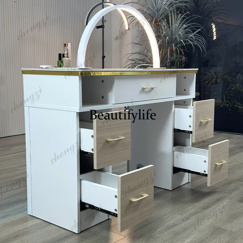 Y136  Professional With Led Light Nail Table Unique Design Beauty French Nail Table With Dust Collector Luxury Table