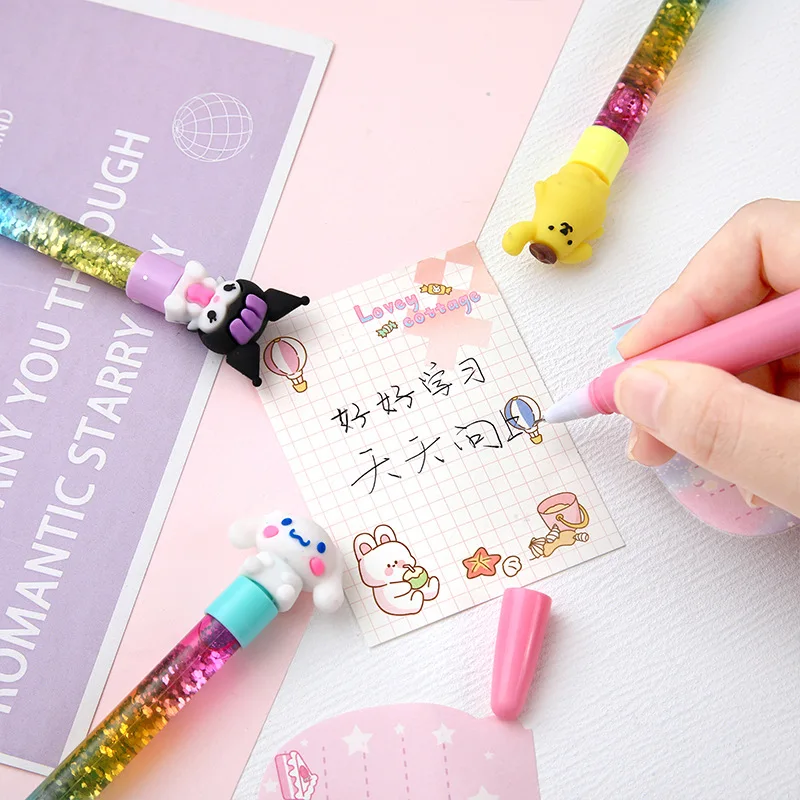 Imagem -03 - Sanrio Olá Kitty dos Desenhos Animados Gel Canetas Caneta Esferográfica Quicksand Pen Escola e Escritório Artigos de Papelaria 12 Pcs 24 Pcs