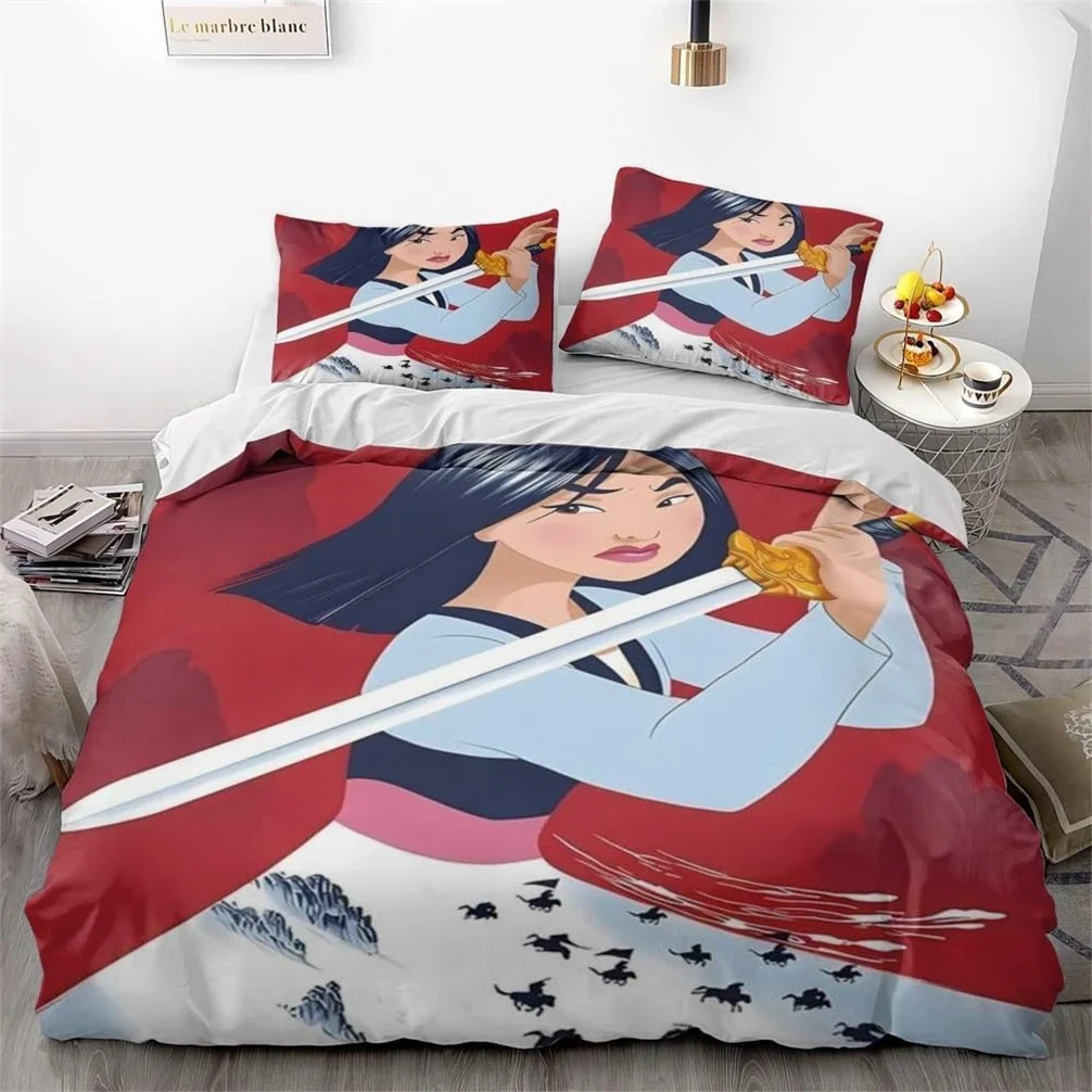 Disney Mulan Bedding Set 3D Print Disney Princess Duvet Covers Pillowcases Girls Kids Bed Set Soft Single Double