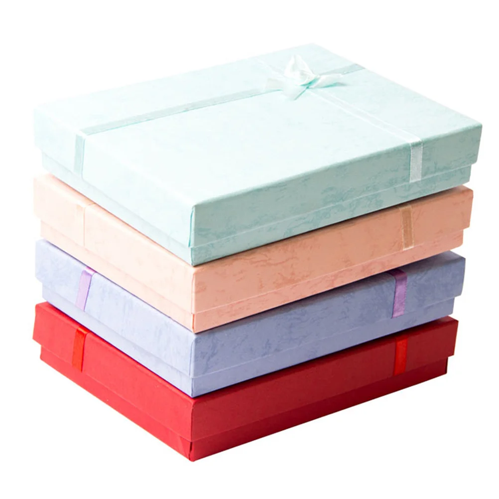 Juego de caja de joyería de 12 Uds con diseño de lazo de satén para collares, pulseras, pendientes, 4 colores (rosa, azul, morado), regalo Premium