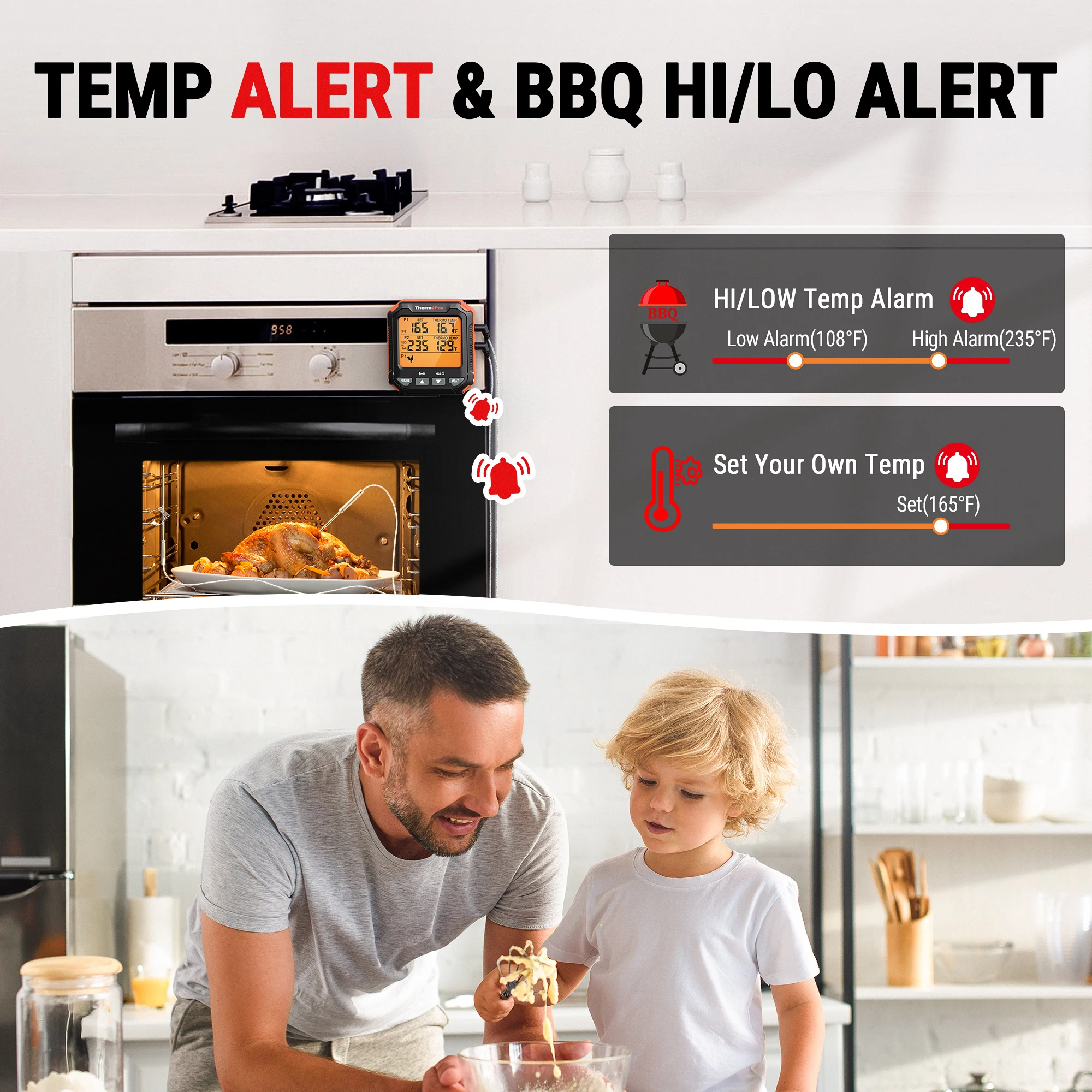 TempPro TP717 Dual Probes Digital Backlight Food Thermometer Cooking BBQ Oven Thermometer with Big LCD Screen For Kitchen
