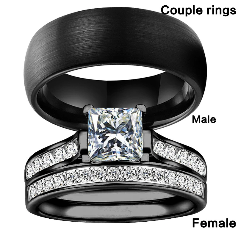 Romantic Engagement Love Couple Rings Women's  Matching Rings Bridal Sets Stainless Steel Wedding Bands Men's Rings New Best