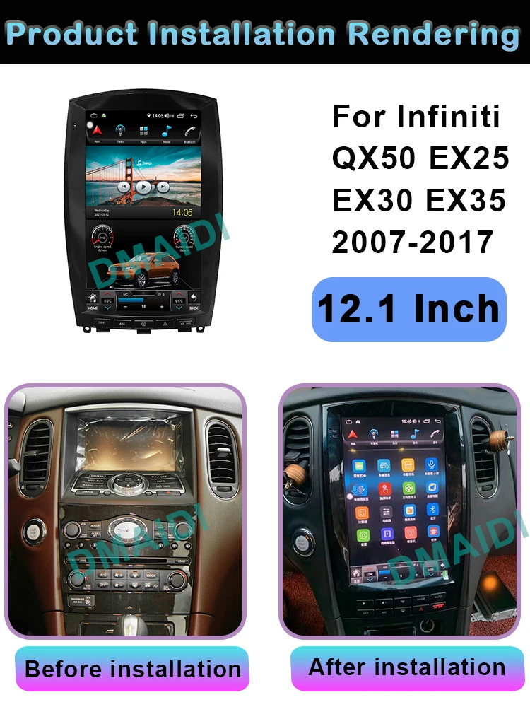 12.1 Inch Android 12 For Infiniti QX50 EX25 EX35 EX37 2007-2017 Car Multimedia Player GPS Navi CarPlay Auto Radio Stereo Screen